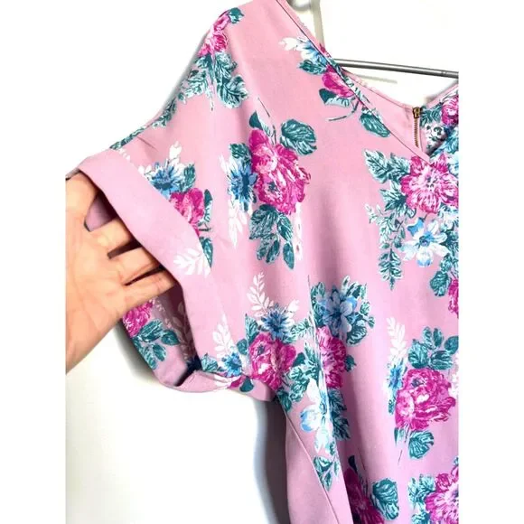 HIPPIE ROSE Junior’s Back-Zip Cuff-Sleeved Top, Purple Floral Size L - Picture 4 of 6